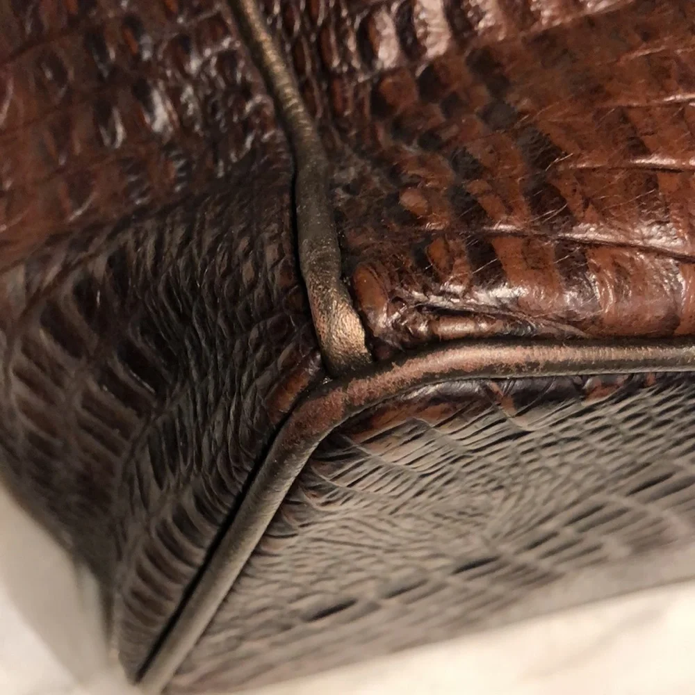 Arpiel genuine leather tote bag, croc texture brown